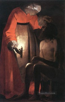 Georges de La Tour Painting - Trabajo burlado por su esposa a la luz de las velas Georges de La Tour